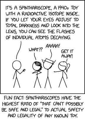 Other high scorers are melt-in-your-hand aluminum-destroying gallium and tritium-powered glowsticks. Lawn darts are toward the other end.